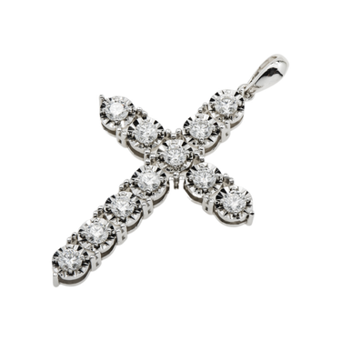 14k White Gold Lab Diamond Cross Pendant 0.75 Ctw